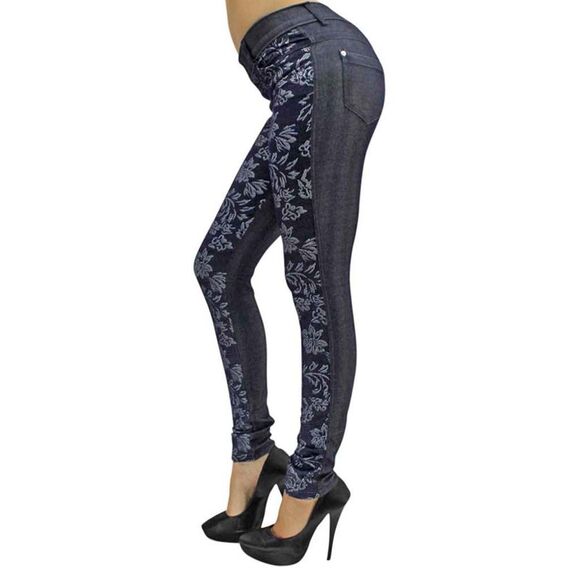 Floral Stretch Jeggings With Pockets - Picture 2 of 3
